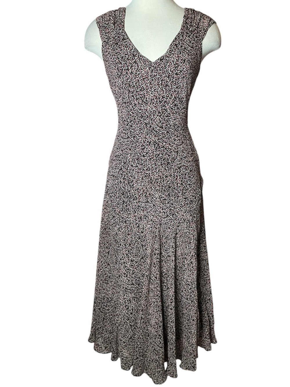 Vintage Y2K Talbots Silk Pink & Brown Floral Print Maxi Dress